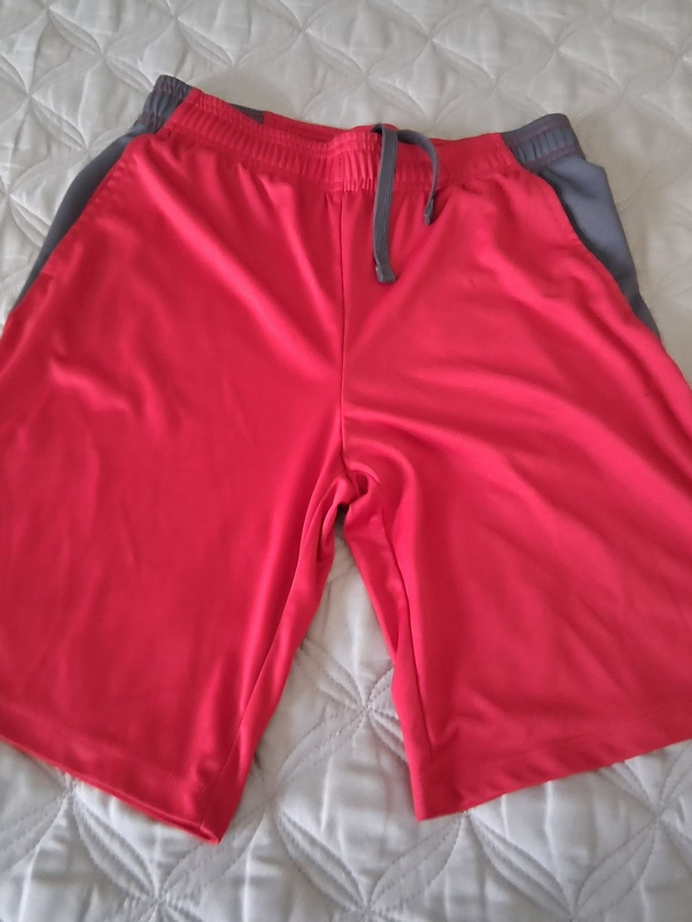 All In Motion Red Athletic Shorts Gray Trim L 12-14 Lightweight Lined